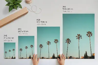 Art print featuring palm trees against a blue background for an exotic atmosphere