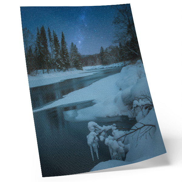 Premium wall art Winter landscape river trees stars