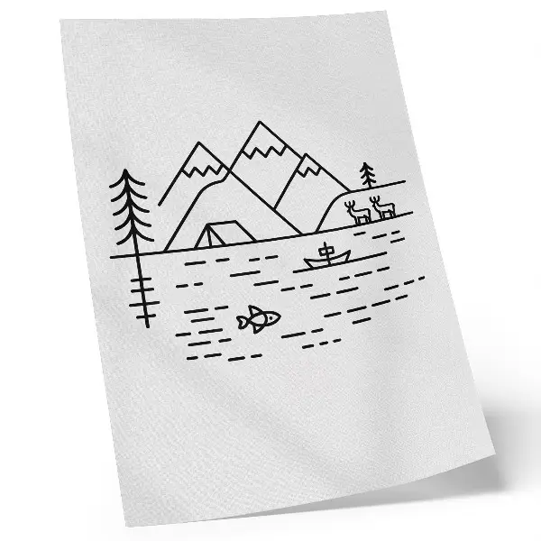 Art print minimalist mountains and lake animals line art