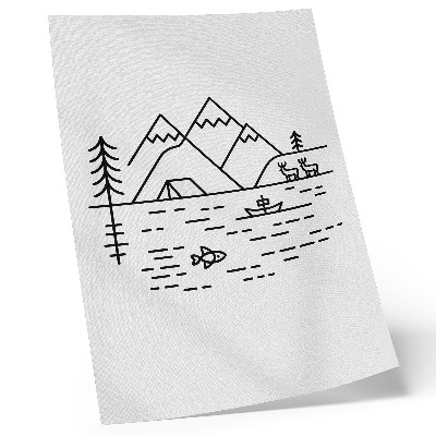 Art print Minimalist line mountains lake animals