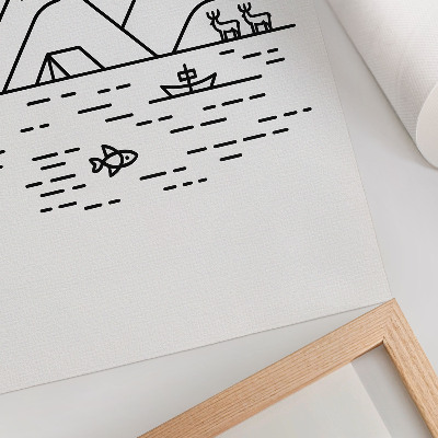 Art print Minimalist line mountains lake animals
