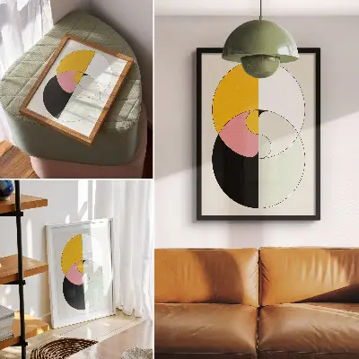 Premium wall art geometric circles in contrasting colors with a minimalist style
