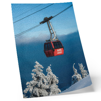 Premium wall art winter landscape featuring a red gondola and white trees