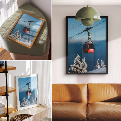 Premium wall art Winter landscape red gondola white trees