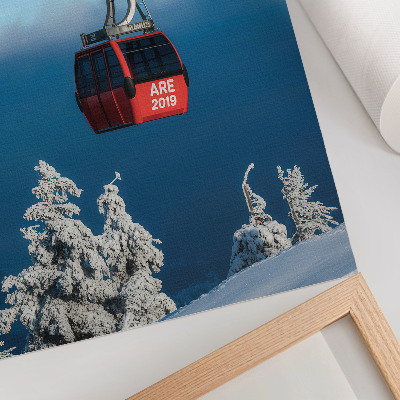 Premium wall art Winter landscape red gondola white trees