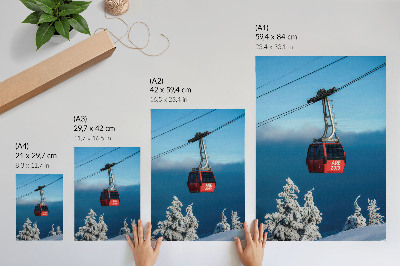 Premium wall art Winter landscape red gondola white trees