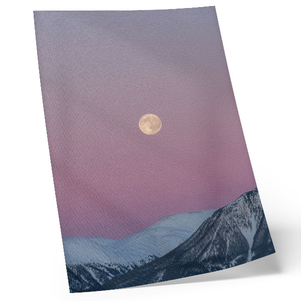 Decorative poster Mountains, dusk, moon, pastel sky