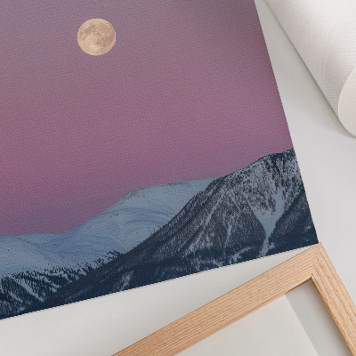 Decorative poster Mountains, dusk, moon, pastel sky
