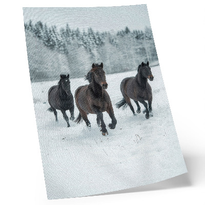 Premium wall art Black horses in motion against a snowy background