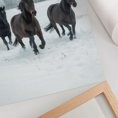 Premium wall art Black horses in motion against a snowy background