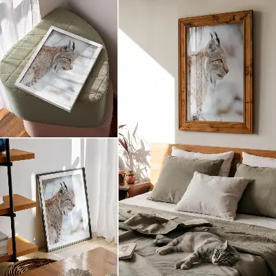 Decorative poster with a scenic view of Mount Rysy in winter featuring harmonious natural colors