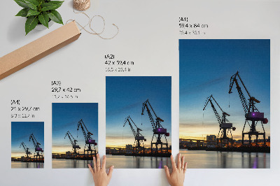Poster Cranes against the backdrop of a dynamic sunset scenery