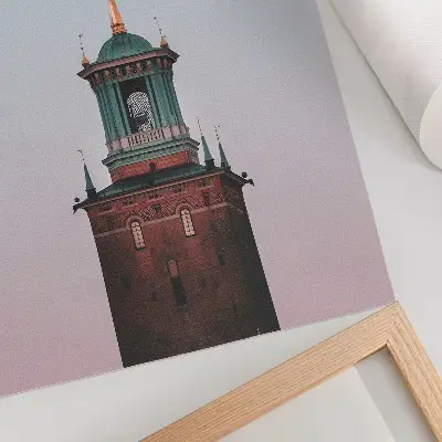 Poster tower moon background in calm pastel colors