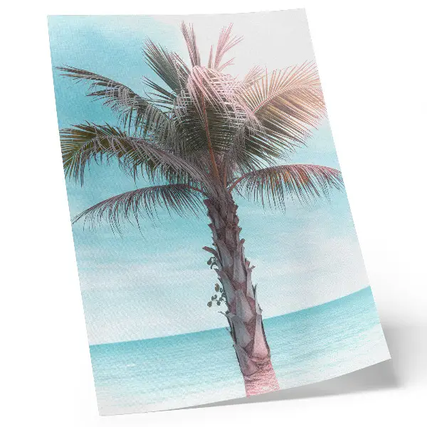 Art print palm tree over the azure sea with a velvet sky tropical aesthetic