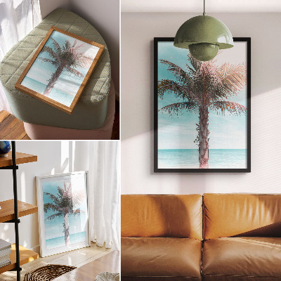 Art print Palm tree over the azure sea, velvet sky, tropical