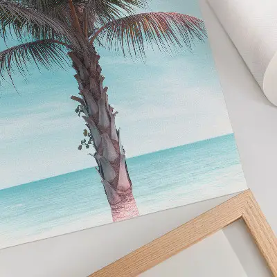 Art print palm tree over the azure sea with a velvet sky tropical aesthetic