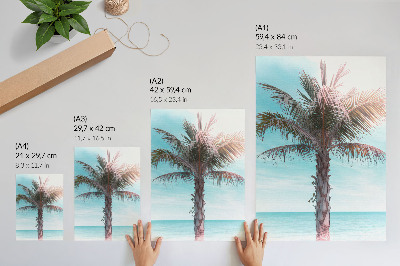 Art print Palm tree over the azure sea, velvet sky, tropical