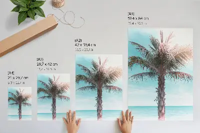 Art print palm tree over the azure sea with a velvet sky tropical aesthetic