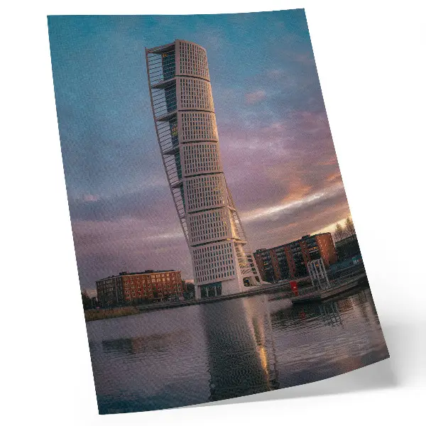 Premium wall art modern tower against a sunset backdrop