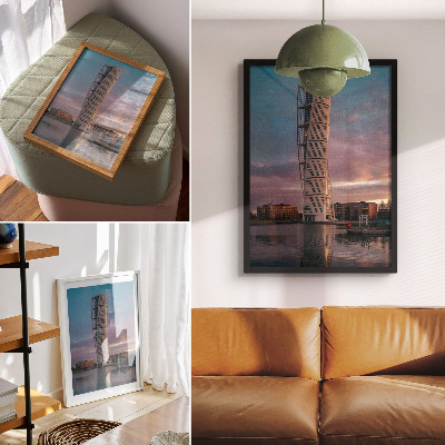 Premium wall art A modern tower against the backdrop of the sunset