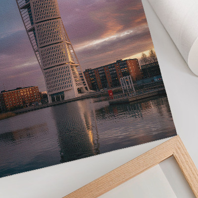 Premium wall art A modern tower against the backdrop of the sunset