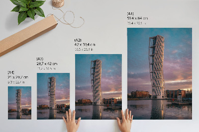 Premium wall art A modern tower against the backdrop of the sunset