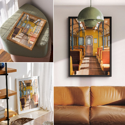 Decorative poster Yellow carriage interior with orange seats