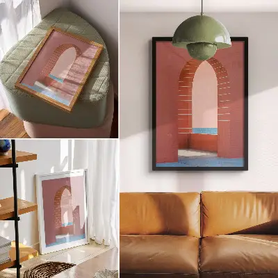 Art print pastel arches in a minimalist architectural sea style