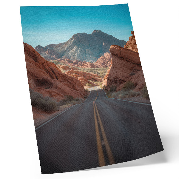 Art print Road, rocky mountains, blue sky