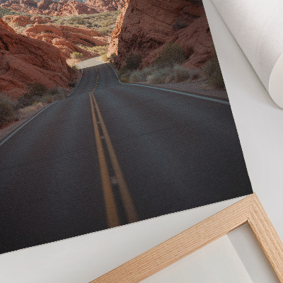 Art print Road, rocky mountains, blue sky