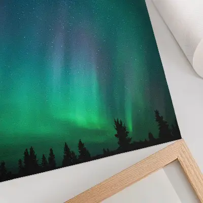 Premium wall art aurora borealis featuring a turquoise sky and twinkling stars
