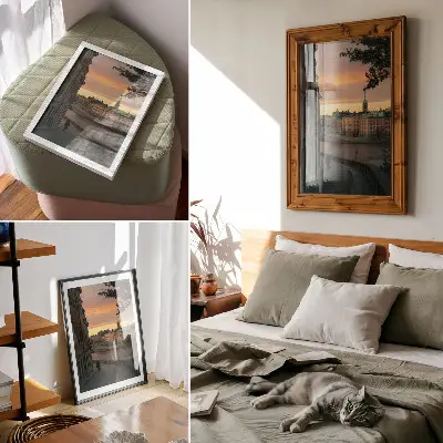 Art print historic buildings at evening with a peaceful atmosphere