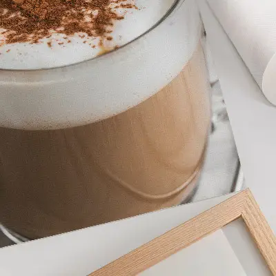 Decorative poster coffee with foam in warm harmonious colors