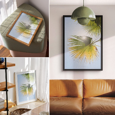 Poster Palm leaves blue background sunlight