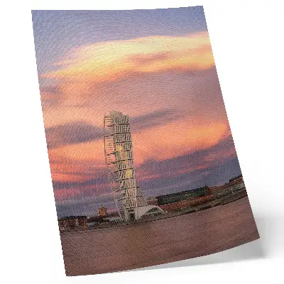 Art print modern tower with a pastel sunset sky