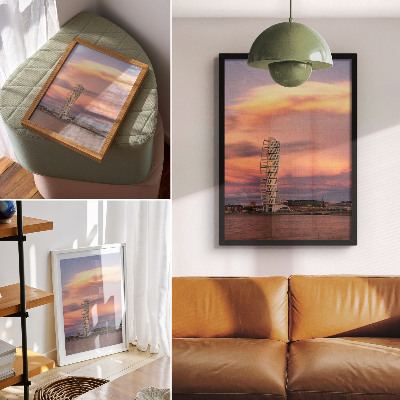 Art print Modern tower pastel sky sunset