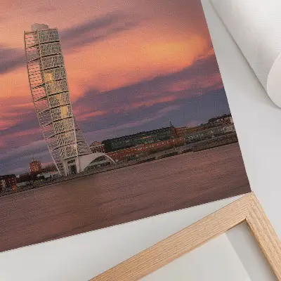 Art print modern tower with a pastel sunset sky