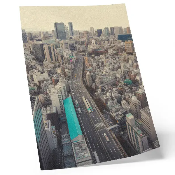 Decorative poster Panorama of the city with skyscrapers and a road