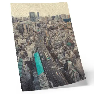 Decorative poster Panorama of the city with skyscrapers and a road
