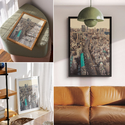 Decorative poster Panorama of the city, tall buildings, road