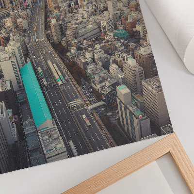 Decorative poster Panorama of the city, tall buildings, road