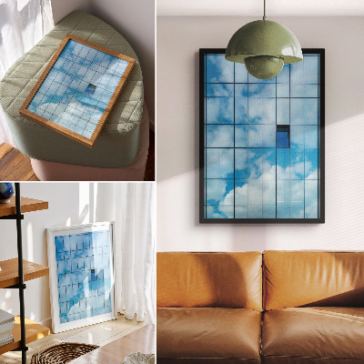 Poster A glass facade reflecting the sky and clouds