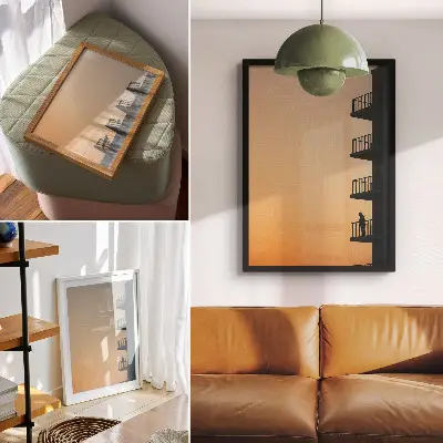 Premium wall art sunset silhouette of a building with a peaceful vibe