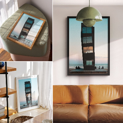 Decorative poster A modern black tower over a blue sea