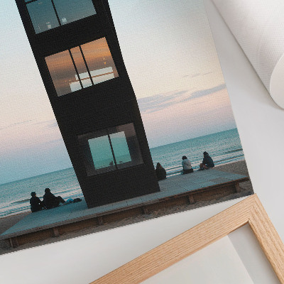 Decorative poster A modern black tower over a blue sea