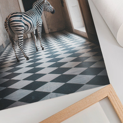 Poster Zebra against the backdrop of architecture with birds in flight