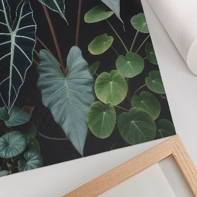 Premium wall art Green leaves contrast dark background modern