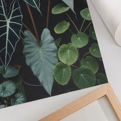 Green leaves wall art modern contrast on dark background