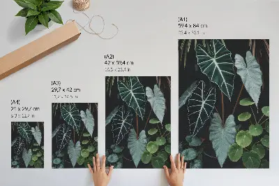 Green leaves wall art modern contrast on dark background