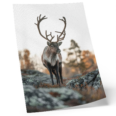 Decorative poster Deer against a background of rocks and trees in an autumn scenery
